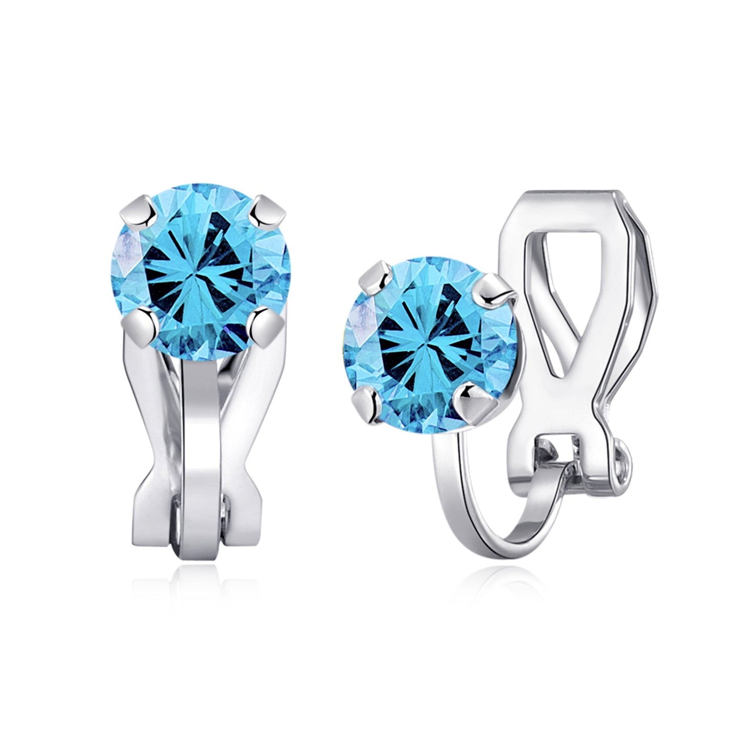 March (Aquamarine) Birthstone Clip On Earrings Created with Zircondia® Crystals