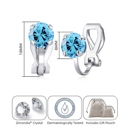 March (Aquamarine) Birthstone Clip On Earrings Created with Zircondia® Crystals