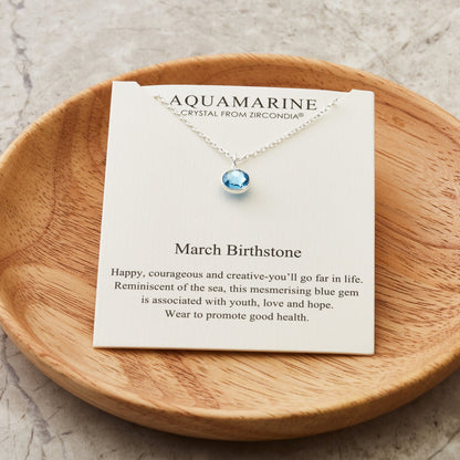 Collier pierre de naissance de mars (Aigue-marine) créé avec des cristaux Zircondia®