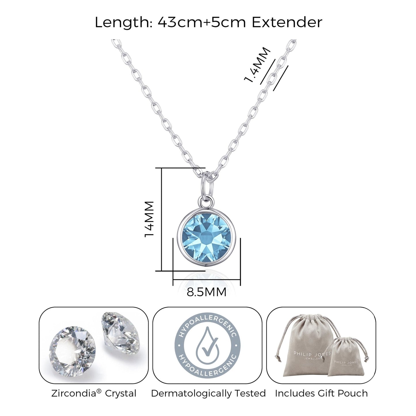 Collier pierre de naissance de mars (Aigue-marine) créé avec des cristaux Zircondia®