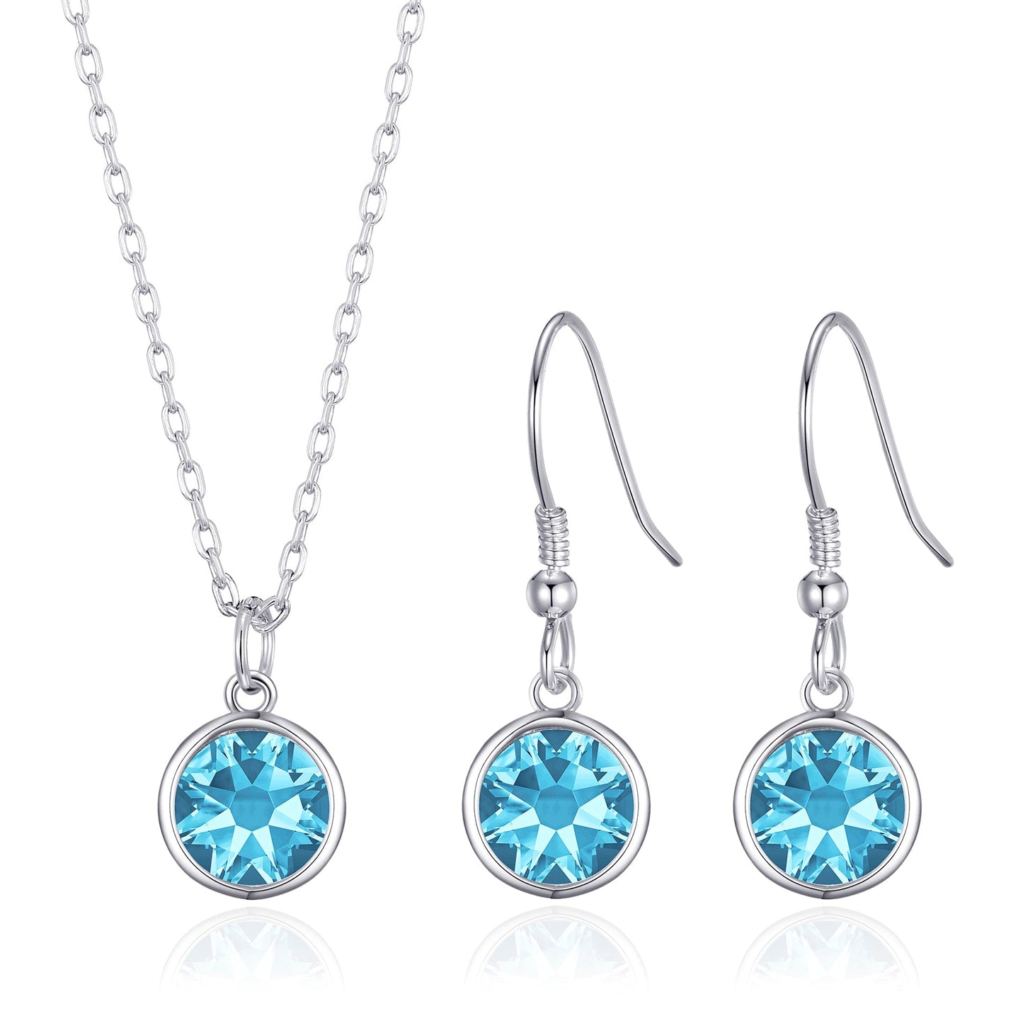 March (Aquamarine) Birthstone Necklace & Drop Earrings Set Created with Zircondia® Crystals