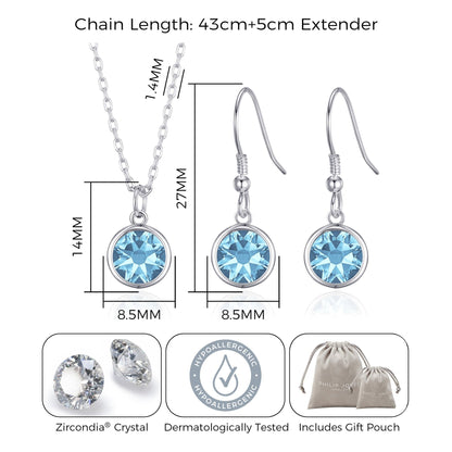 March (Aquamarine) Birthstone Necklace & Drop Earrings Set Created with Zircondia® Crystals