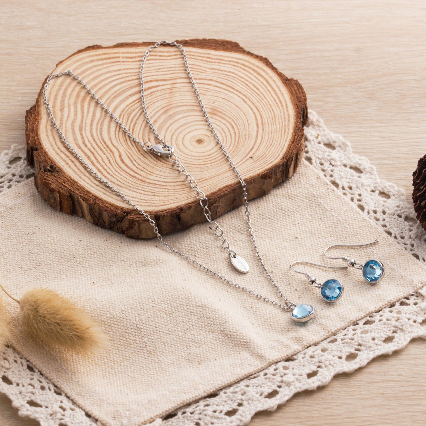 March (Aquamarine) Birthstone Necklace & Drop Earrings Set Created with Zircondia® Crystals