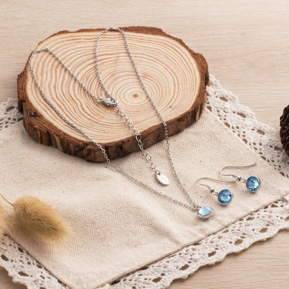 March (Aquamarine) Birthstone Necklace & Drop Earrings Set Created with Zircondia® Crystals