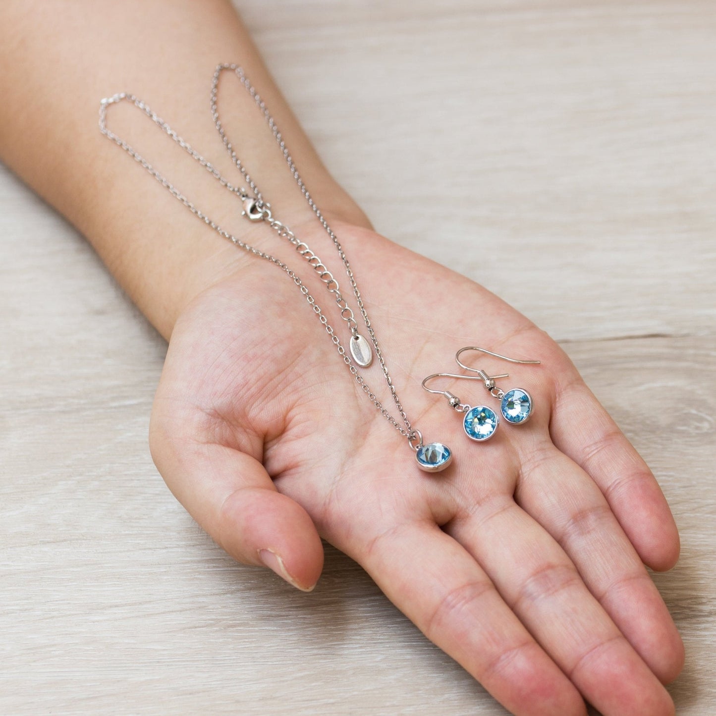 March (Aquamarine) Birthstone Necklace & Drop Earrings Set Created with Zircondia® Crystals