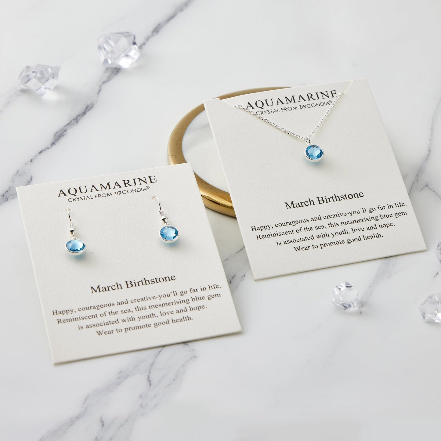 March (Aquamarine) Birthstone Necklace & Drop Earrings Set Created with Zircondia® Crystals