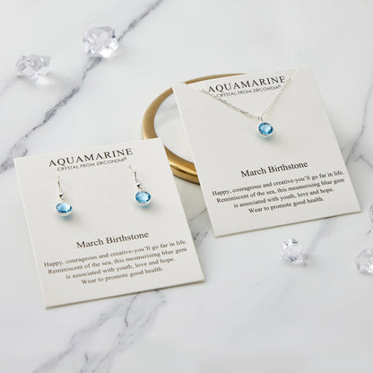 March (Aquamarine) Birthstone Necklace & Drop Earrings Set Created with Zircondia® Crystals