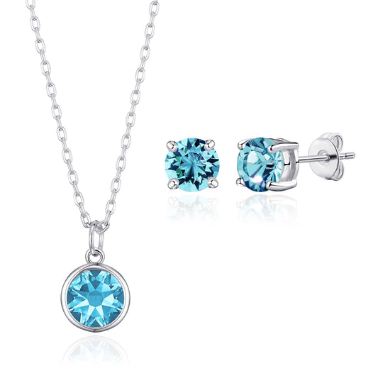 March (Aquamarine) Birthstone Necklace & Earrings Set Created with Zircondia® Crystals