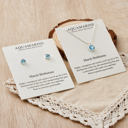 March (Aquamarine) Birthstone Necklace & Earrings Set Created with Zircondia® Crystals