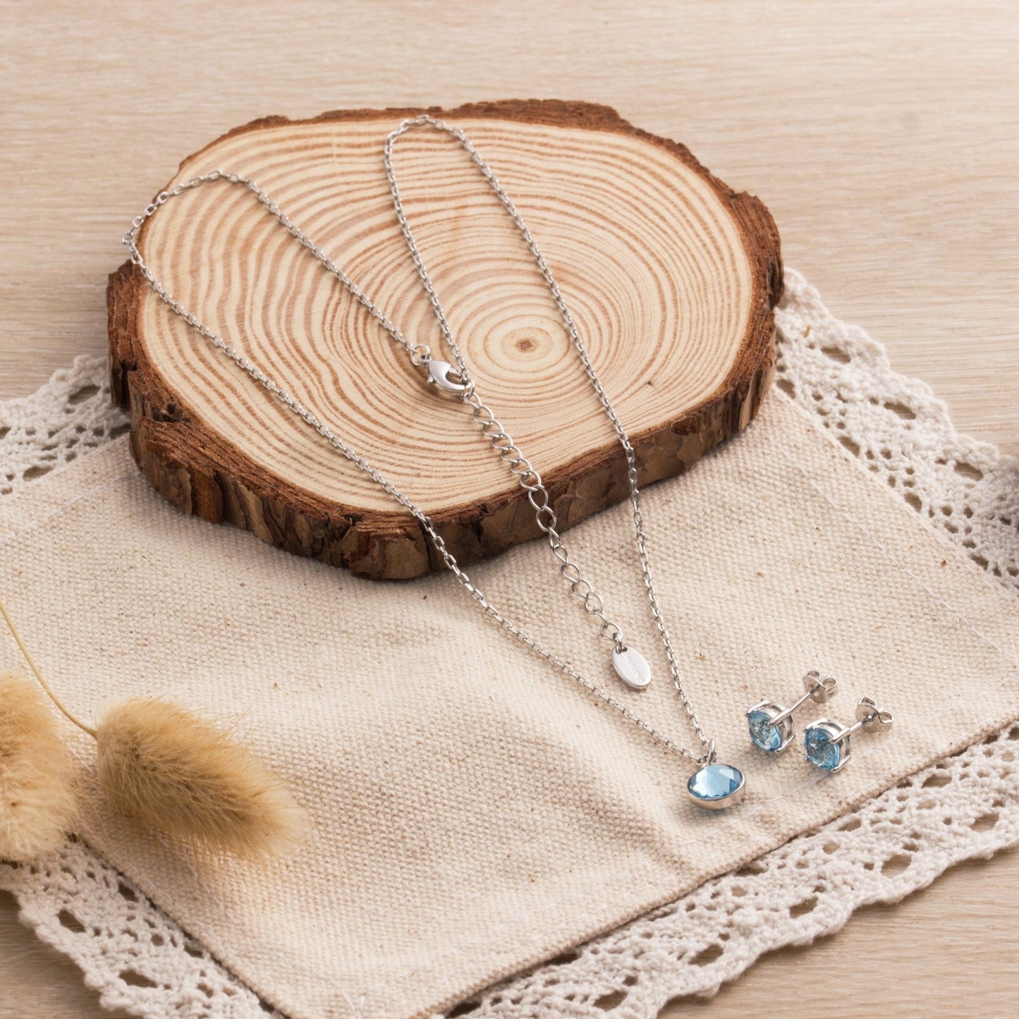 March (Aquamarine) Birthstone Necklace & Earrings Set Created with Zircondia® Crystals
