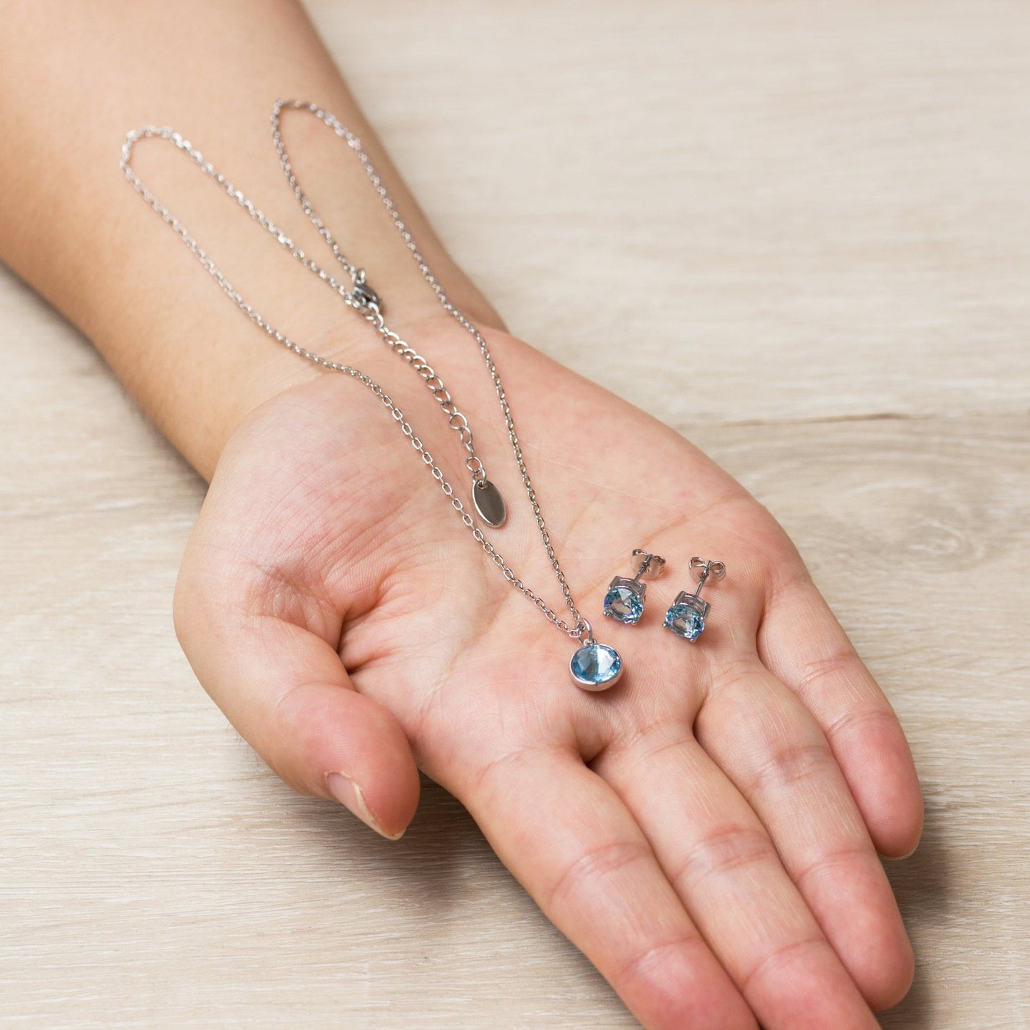 March (Aquamarine) Birthstone Necklace & Earrings Set Created with Zircondia® Crystals