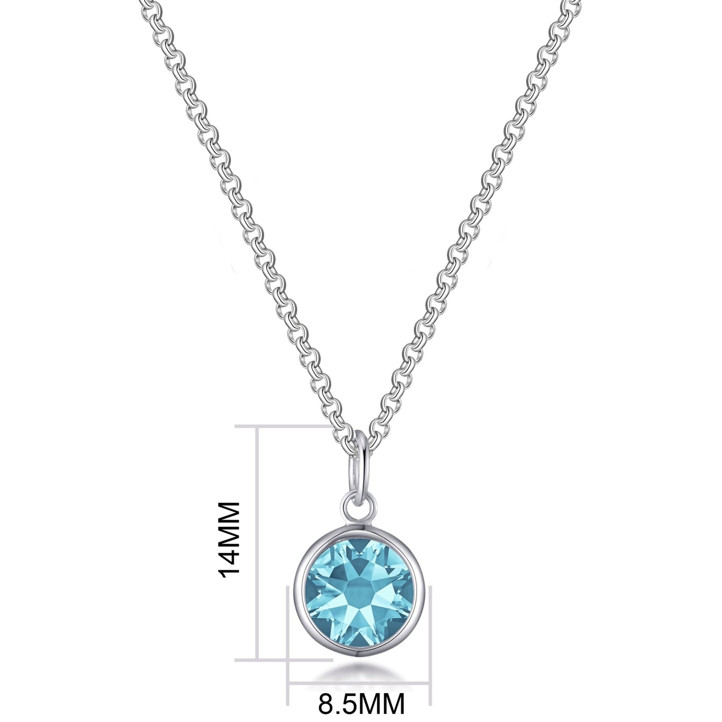 March (Aquamarine) Birthstone Necklace with Initial Charm (A to Z) Created with Zircondia® Crystals