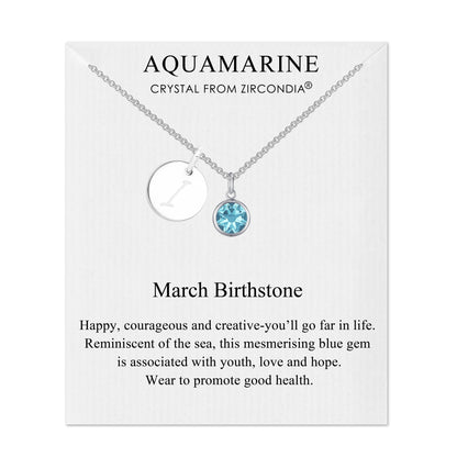March (Aquamarine) Birthstone Necklace with Initial Charm (A to Z) Created with Zircondia® Crystals