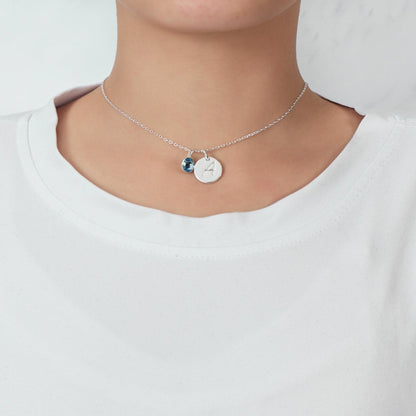 March (Aquamarine) Birthstone Necklace with Initial Charm (A to Z) Created with Zircondia® Crystals