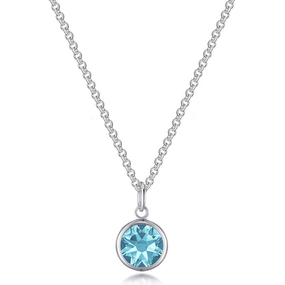 March (Aquamarine) Birthstone Necklace with Initial Charm (A to Z) Created with Zircondia® Crystals