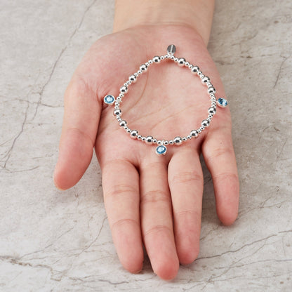 March (Aquamarine) Birthstone Stretch Charm Bracelet with Quote Gift Box