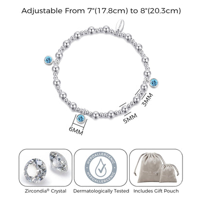 March (Aquamarine) Birthstone Stretch Charm Bracelet with Quote Gift Box