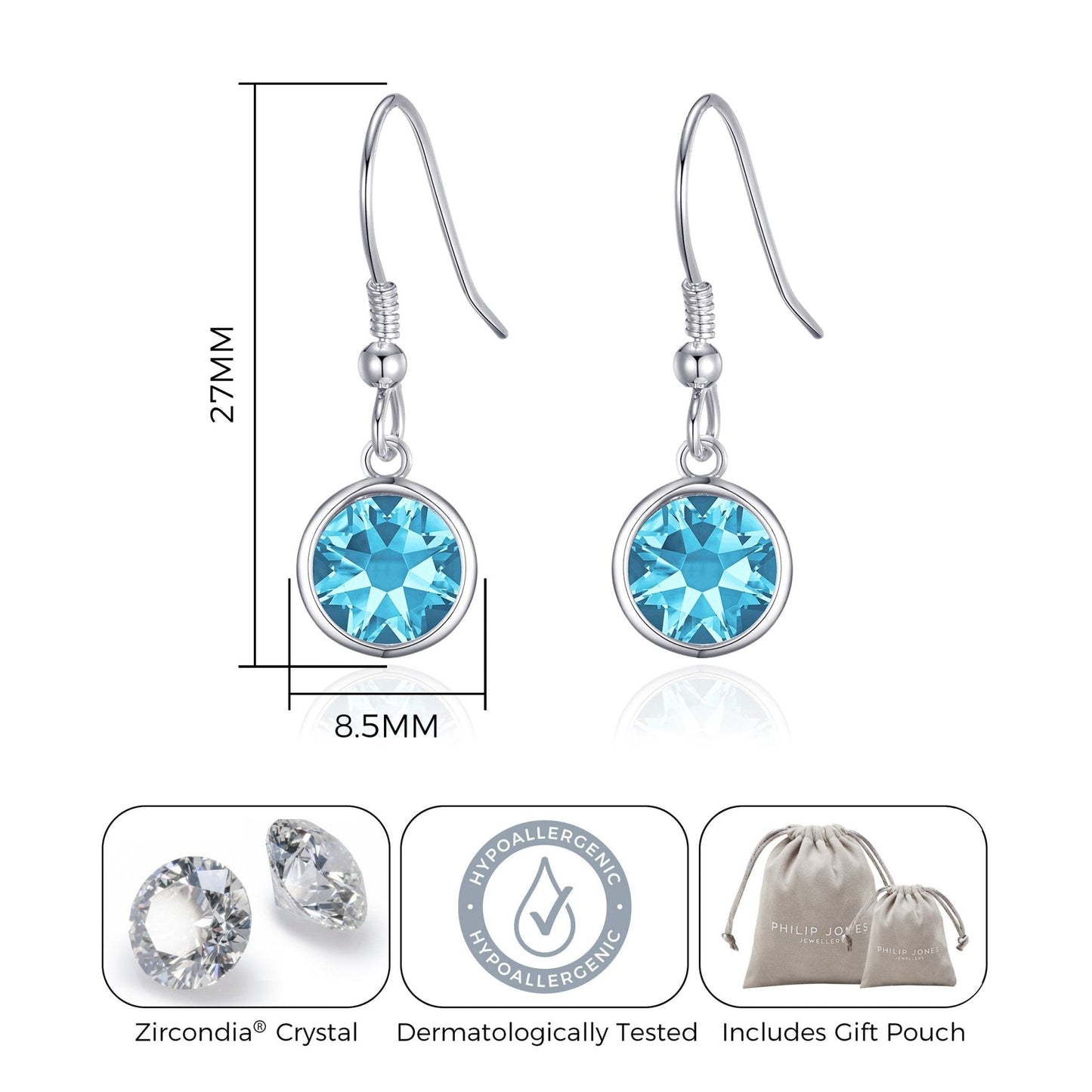 March Birthstone Drop Earrings Created with Aquamarine Zircondia® Crystals