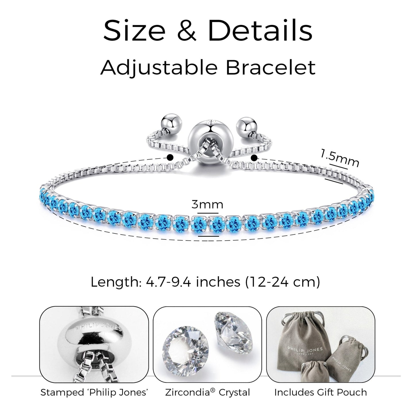 March Birthstone Friendship Bracelet with Aquamarine Zircondia® Crystals