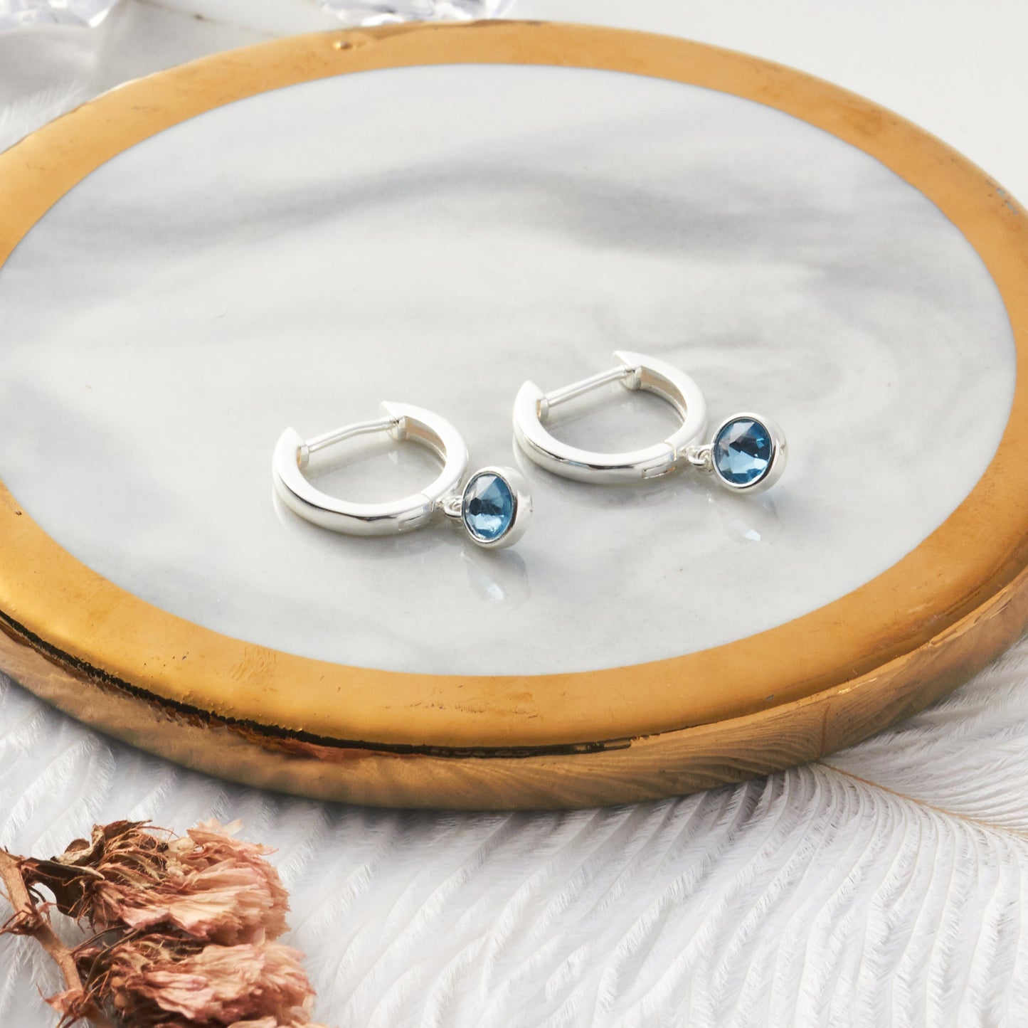 March Birthstone Hoop Earrings Created with Aquamarine Zircondia® Crystals
