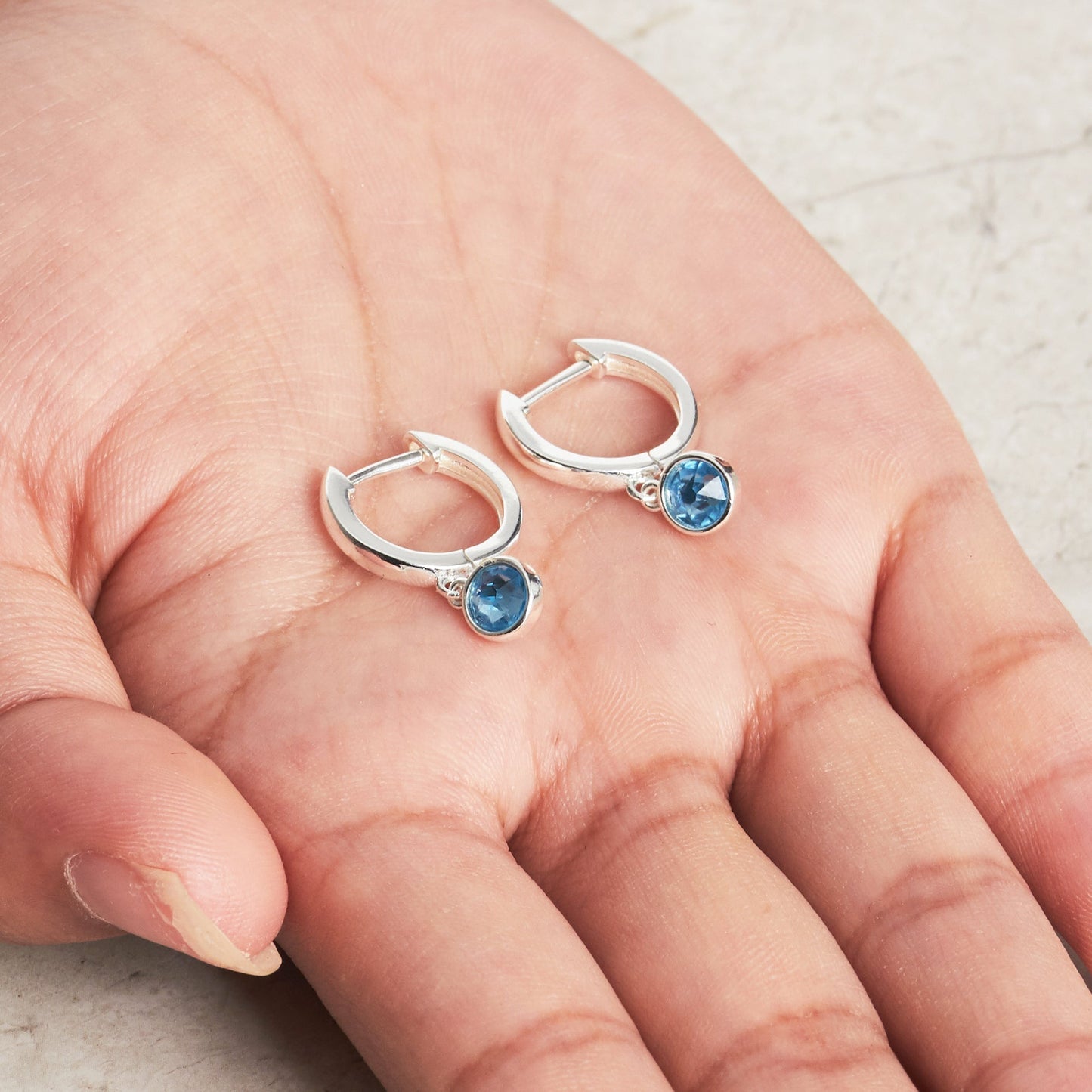 March Birthstone Hoop Earrings Created with Aquamarine Zircondia® Crystals
