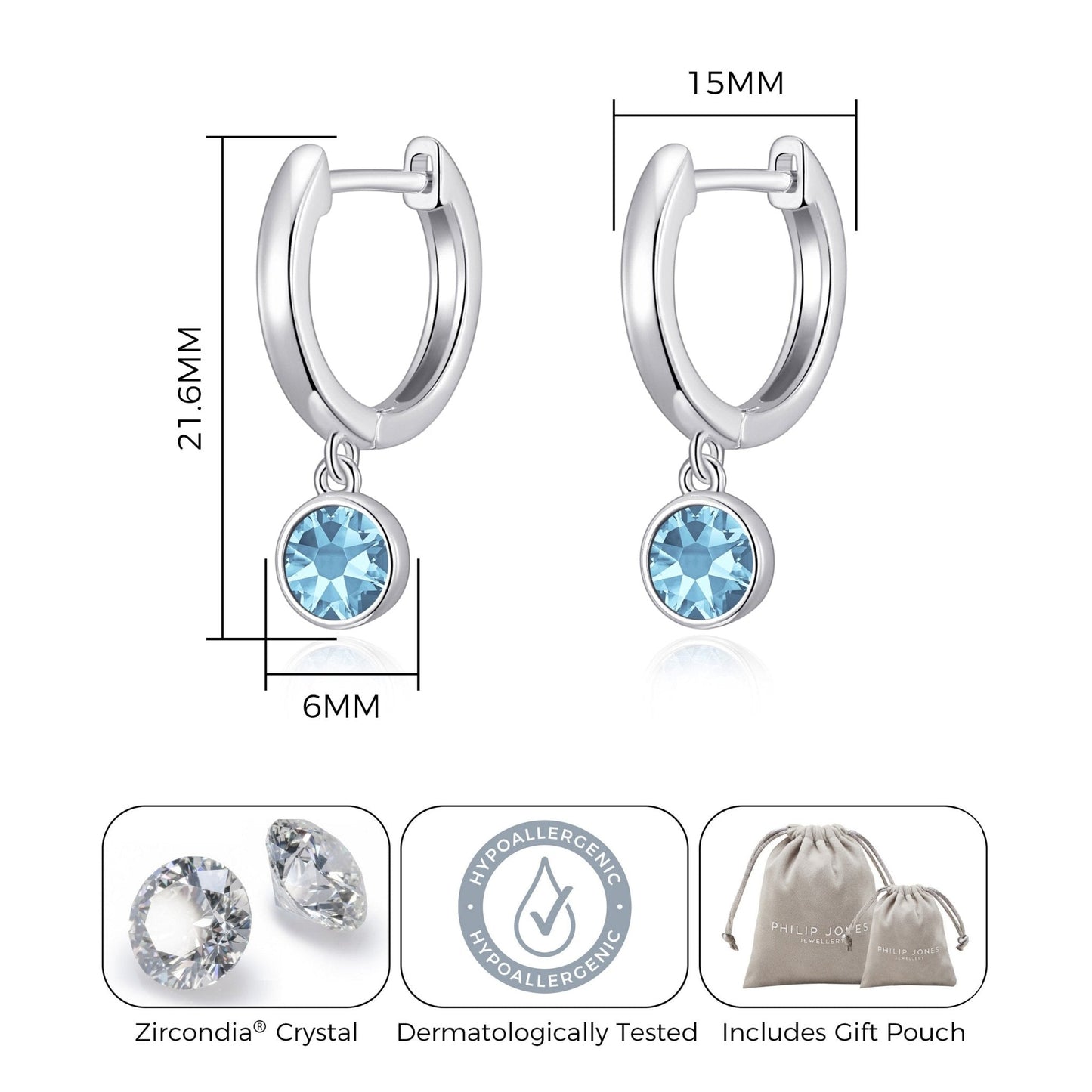 March Birthstone Hoop Earrings Created with Aquamarine Zircondia® Crystals