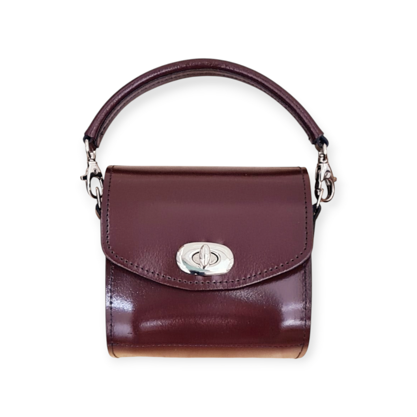 Sac à main en cuir verni fait main Bauble - Rouge Marsala