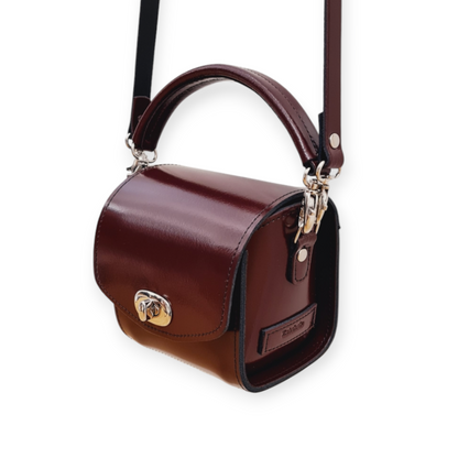 Sac à main en cuir verni fait main Bauble - Rouge Marsala