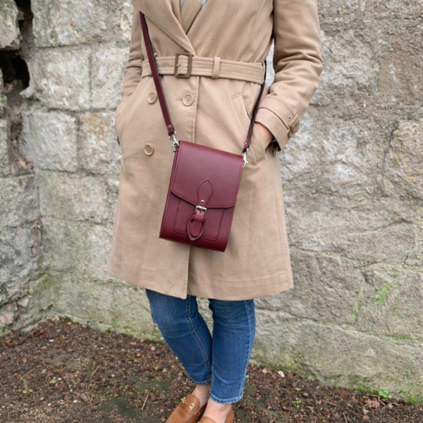 Sac Téléphone Festival en Cuir Fait Main - Rouge Marsala