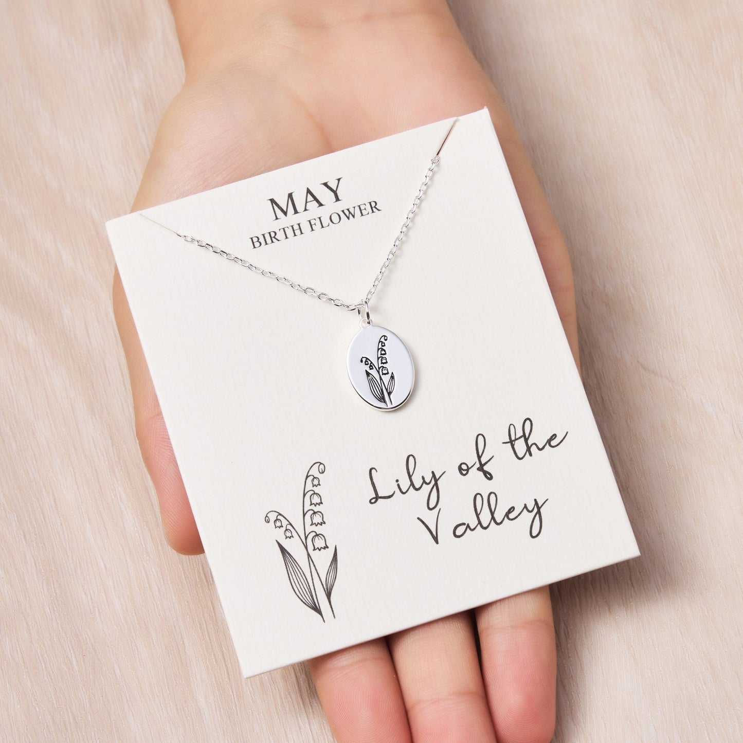 May Birth Flower Lily of the Valley Necklace with Card