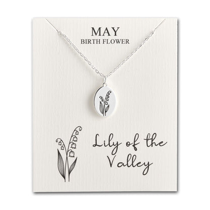 May Birth Flower Lily of the Valley Necklace with Card