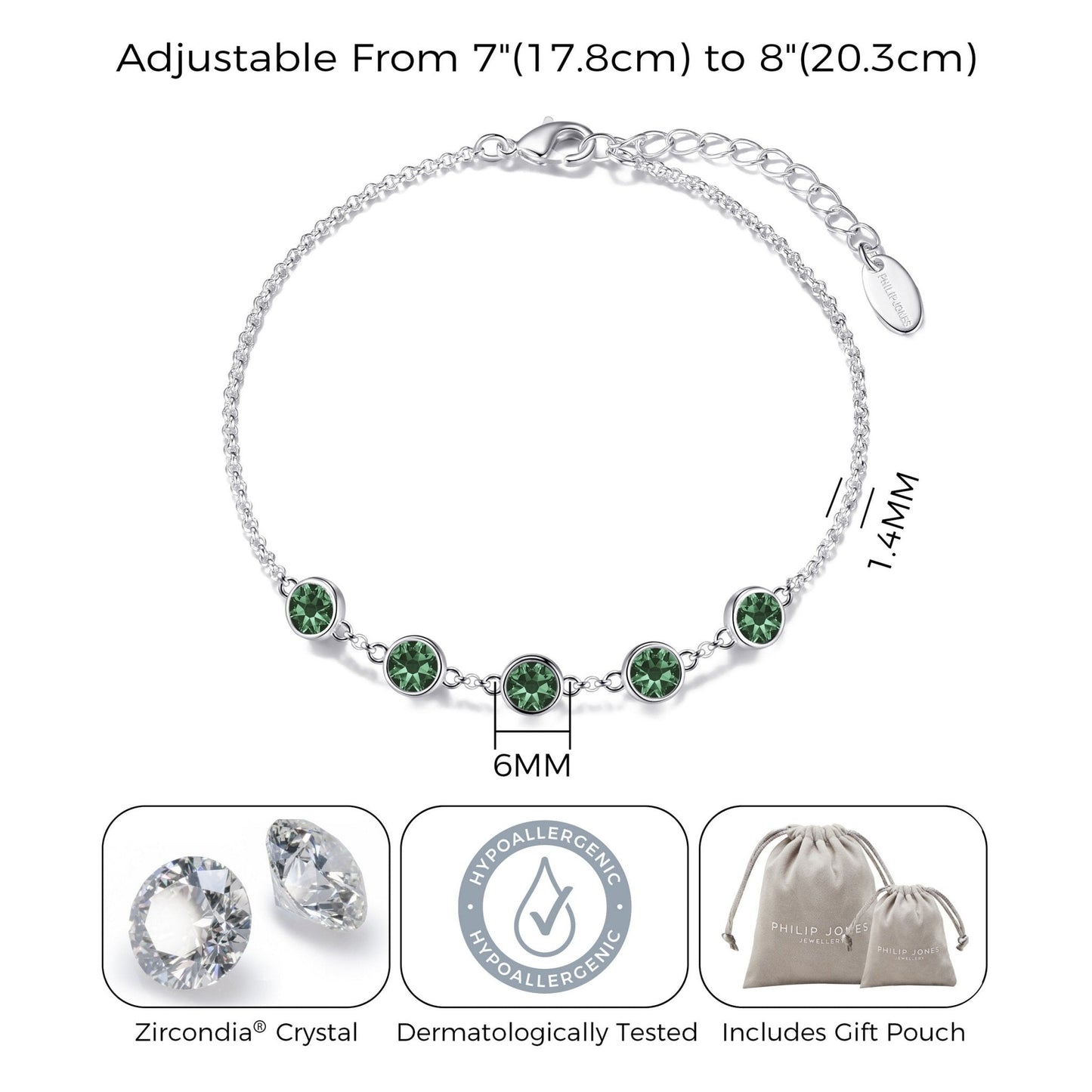May Birthstone Bracelet Created with Emerald Zircondia® Crystals