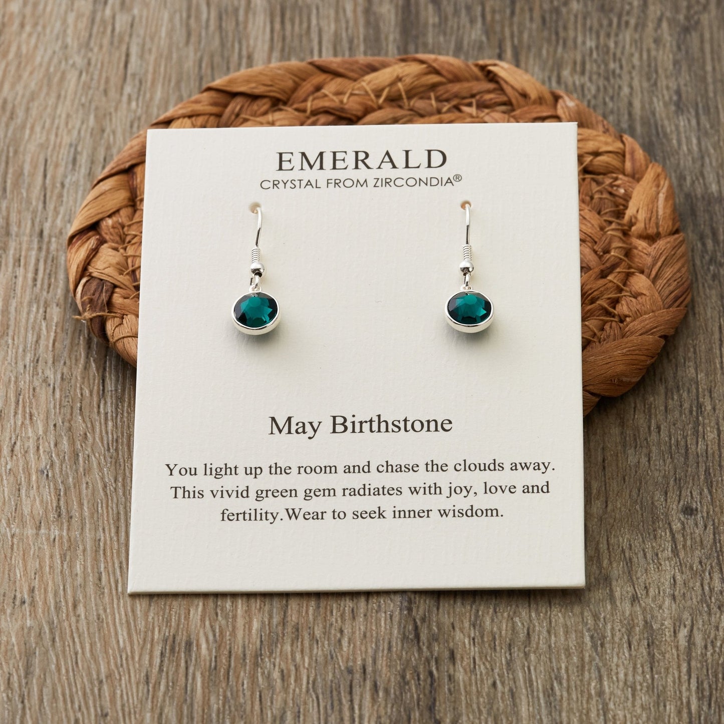 May Birthstone Drop Earrings Created with Emerald Zircondia® Crystals