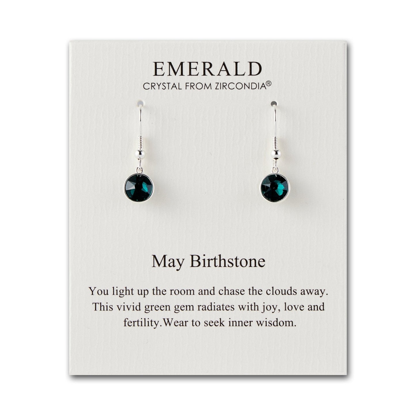 May Birthstone Drop Earrings Created with Emerald Zircondia® Crystals
