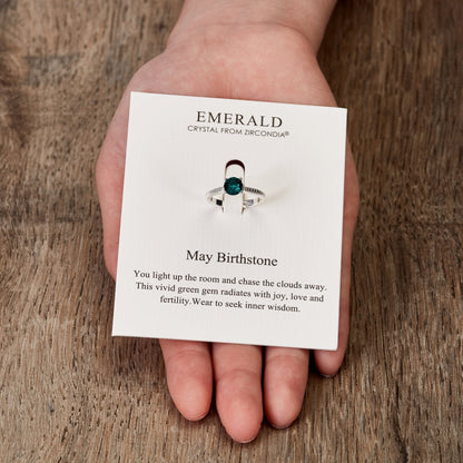 May (Emerald) Adjustable Birthstone Ring Created with Zircondia® Crystals