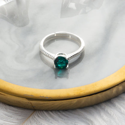 May (Emerald) Adjustable Birthstone Ring Created with Zircondia® Crystals