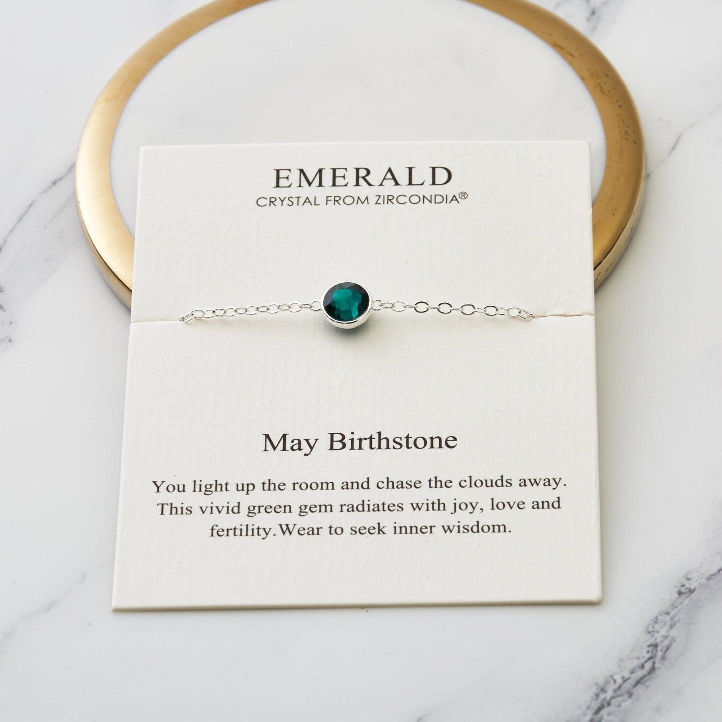 May (Emerald) Birthstone Anklet Created with Zircondia® Crystals