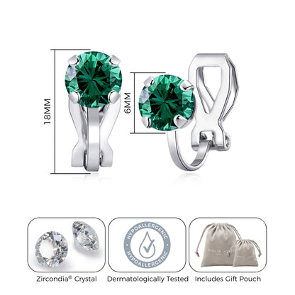 May (Emerald) Birthstone Clip On Earrings Created with Zircondia® Crystals