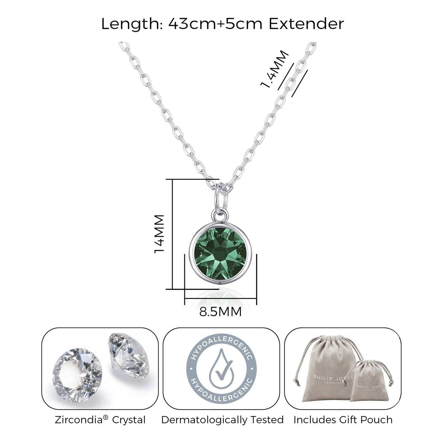 May (Emerald) Birthstone Necklace Created with Zircondia® Crystals