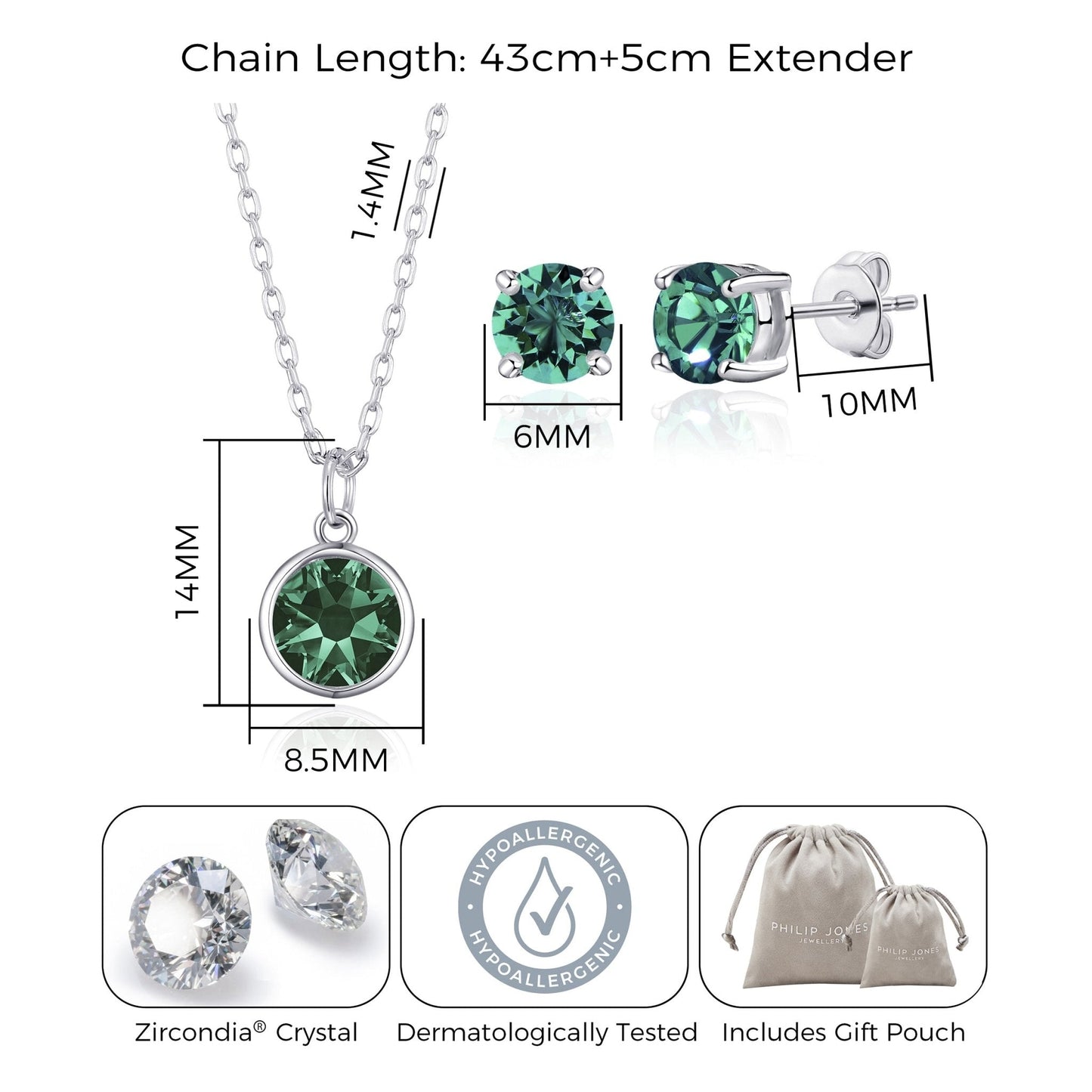 May (Emerald) Birthstone Necklace & Earrings Set Created with Zircondia® Crystals