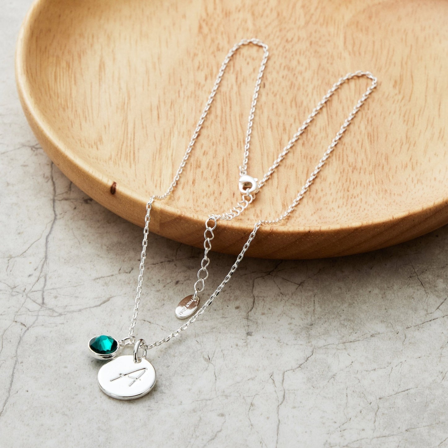 May (Emerald) Birthstone Necklace with Initial Charm (A to Z) Created with Zircondia® Crystals