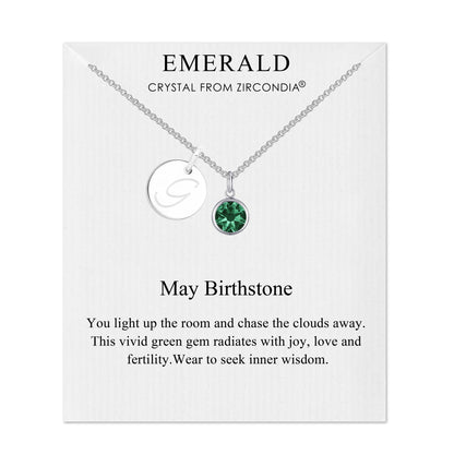 May (Emerald) Birthstone Necklace with Initial Charm (A to Z) Created with Zircondia® Crystals