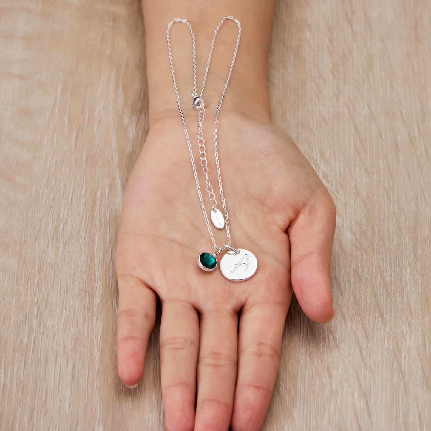 May (Emerald) Birthstone Necklace with Initial Charm (A to Z) Created with Zircondia® Crystals