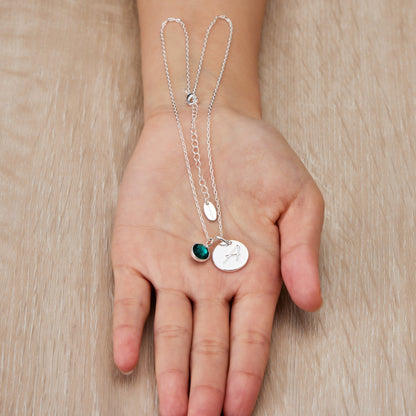 May (Emerald) Birthstone Necklace with Initial Charm (A to Z) Created with Zircondia® Crystals