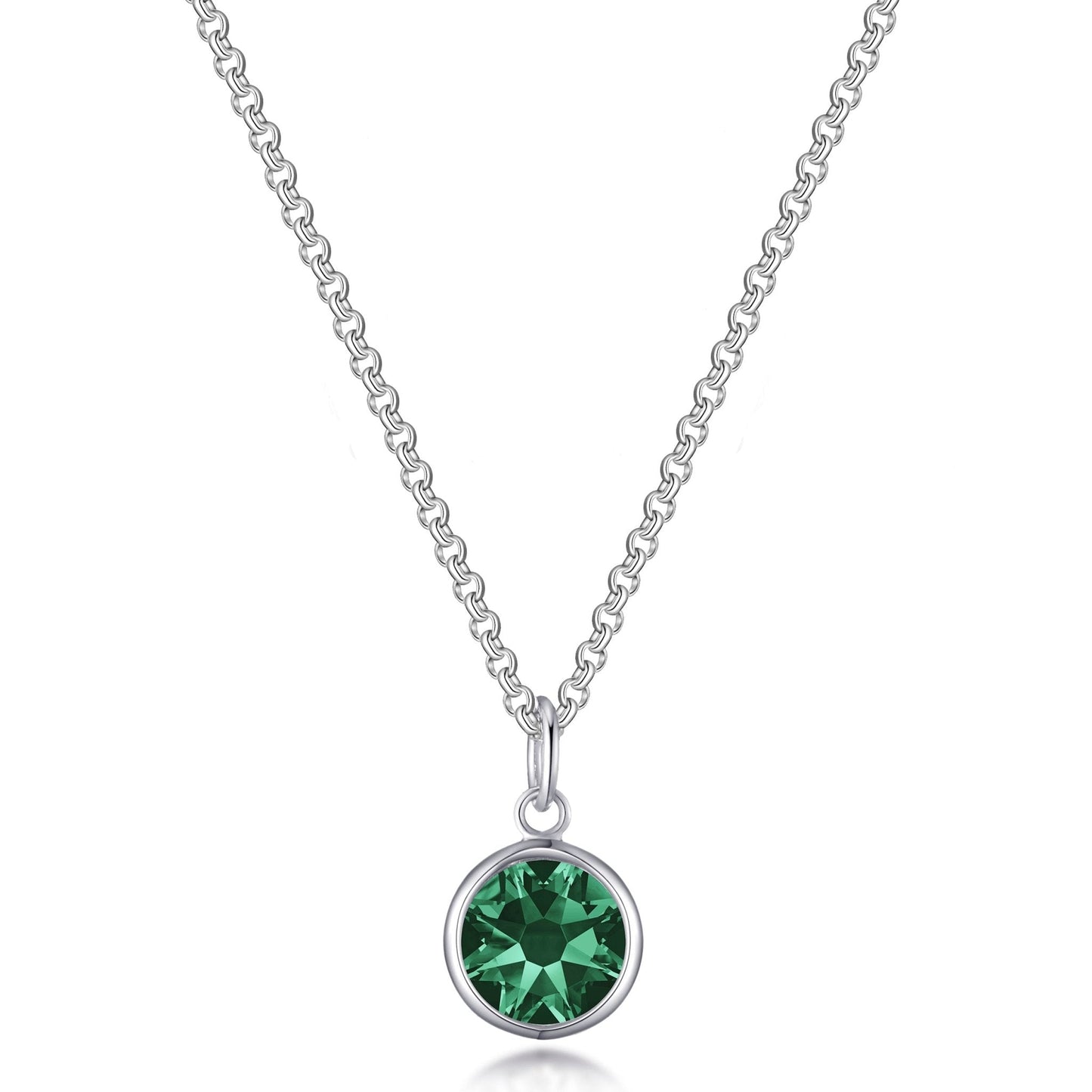 May (Emerald) Birthstone Necklace with Initial Charm (A to Z) Created with Zircondia® Crystals