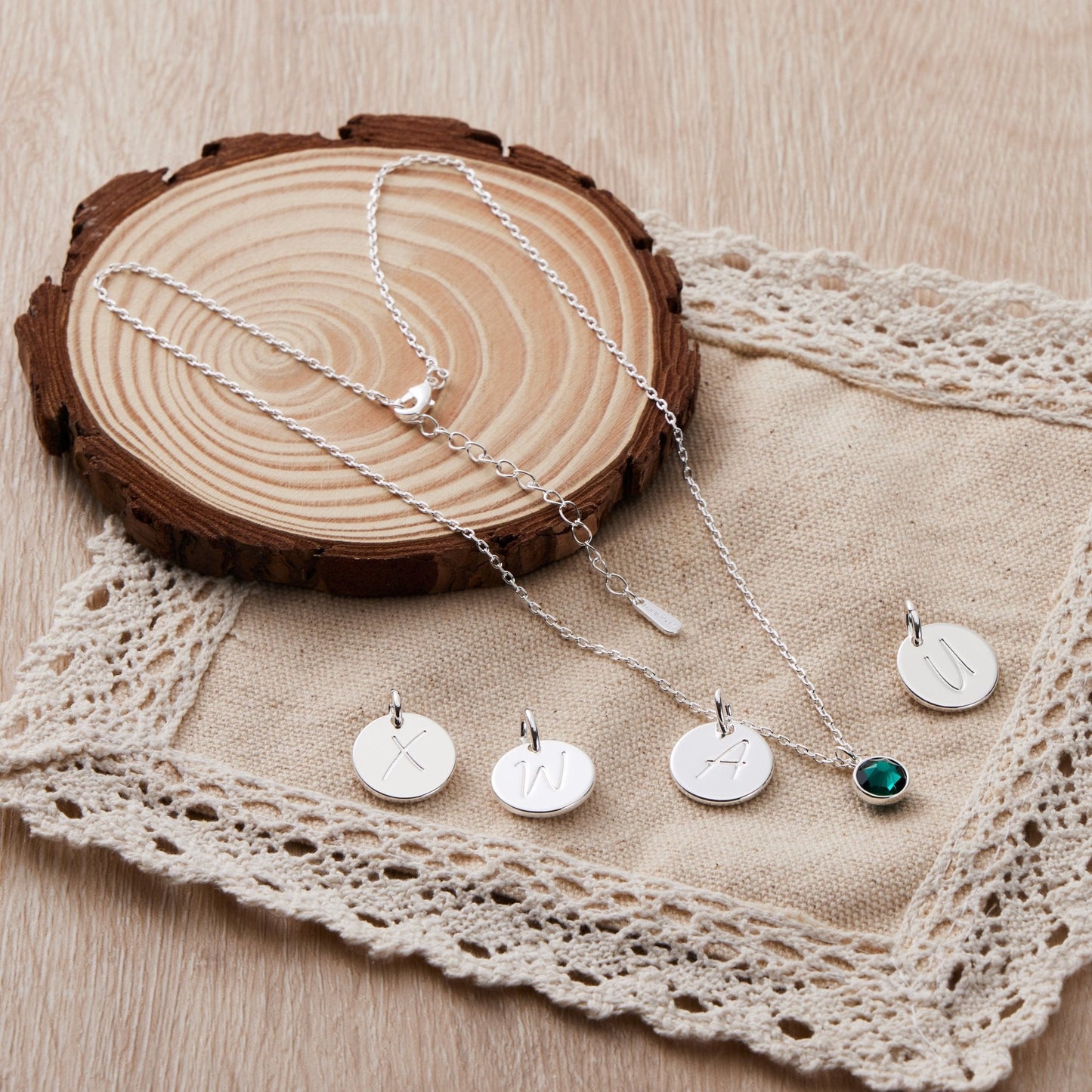 May (Emerald) Birthstone Necklace with Initial Charm (A to Z) Created with Zircondia® Crystals