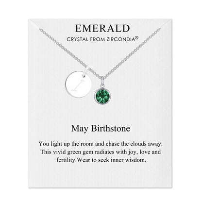 May (Emerald) Birthstone Necklace with Initial Charm (A to Z) Created with Zircondia® Crystals
