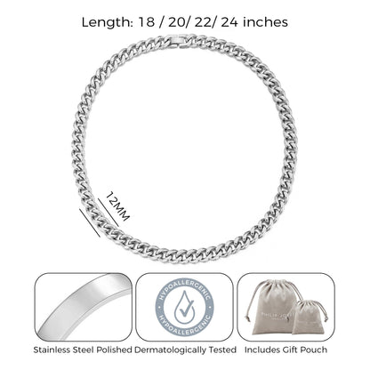Men's 12mm Stainless Steel 18-24 Inch Cuban Curb Chain Necklace