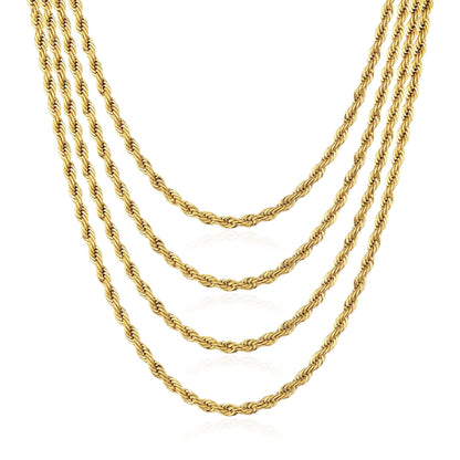 Men's 5mm Gold Plated Steel 18-24 Inch Round Rope Wheat Chain Necklace