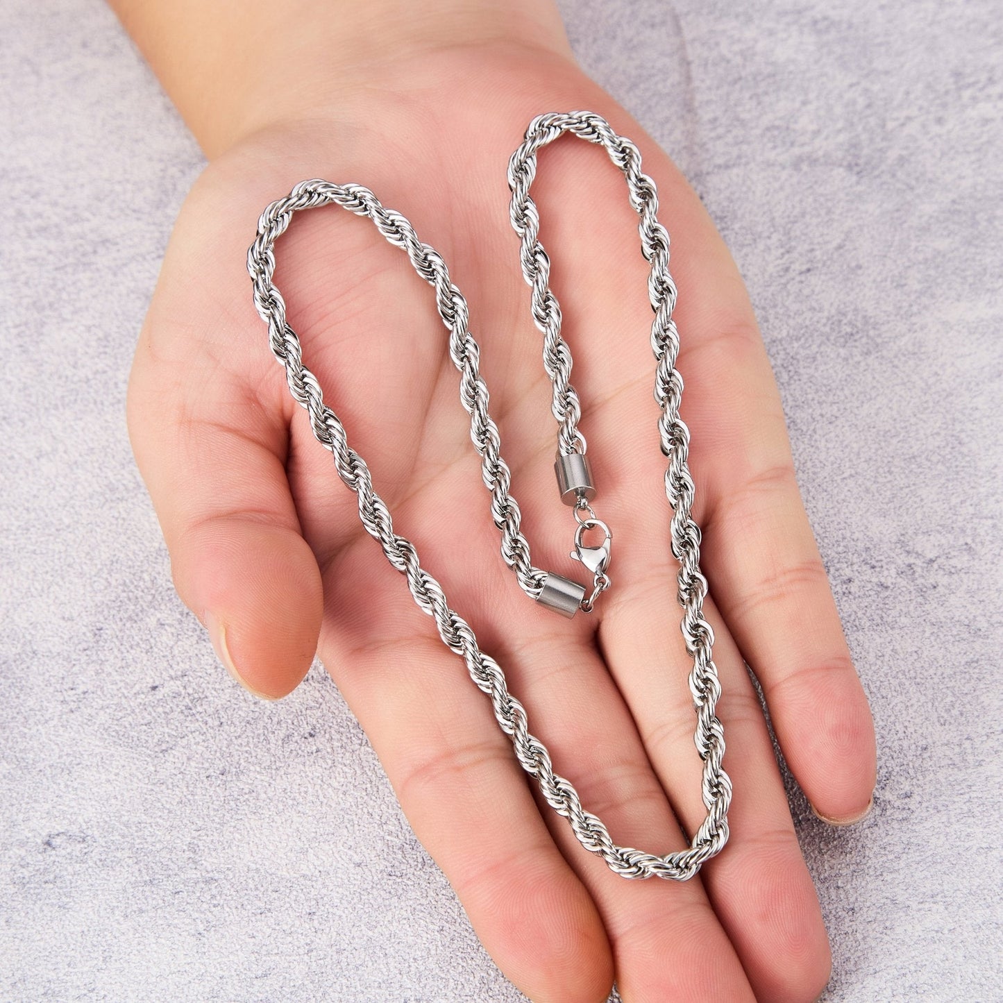 Men's 5mm Stainless Steel 18-24 Inch Round Rope Wheat Chain Necklace